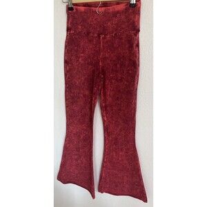 Zenana Wide Leg Athletic Lounge Pants Sz S Acid Wash Red Rust Cotton Whimsigoth